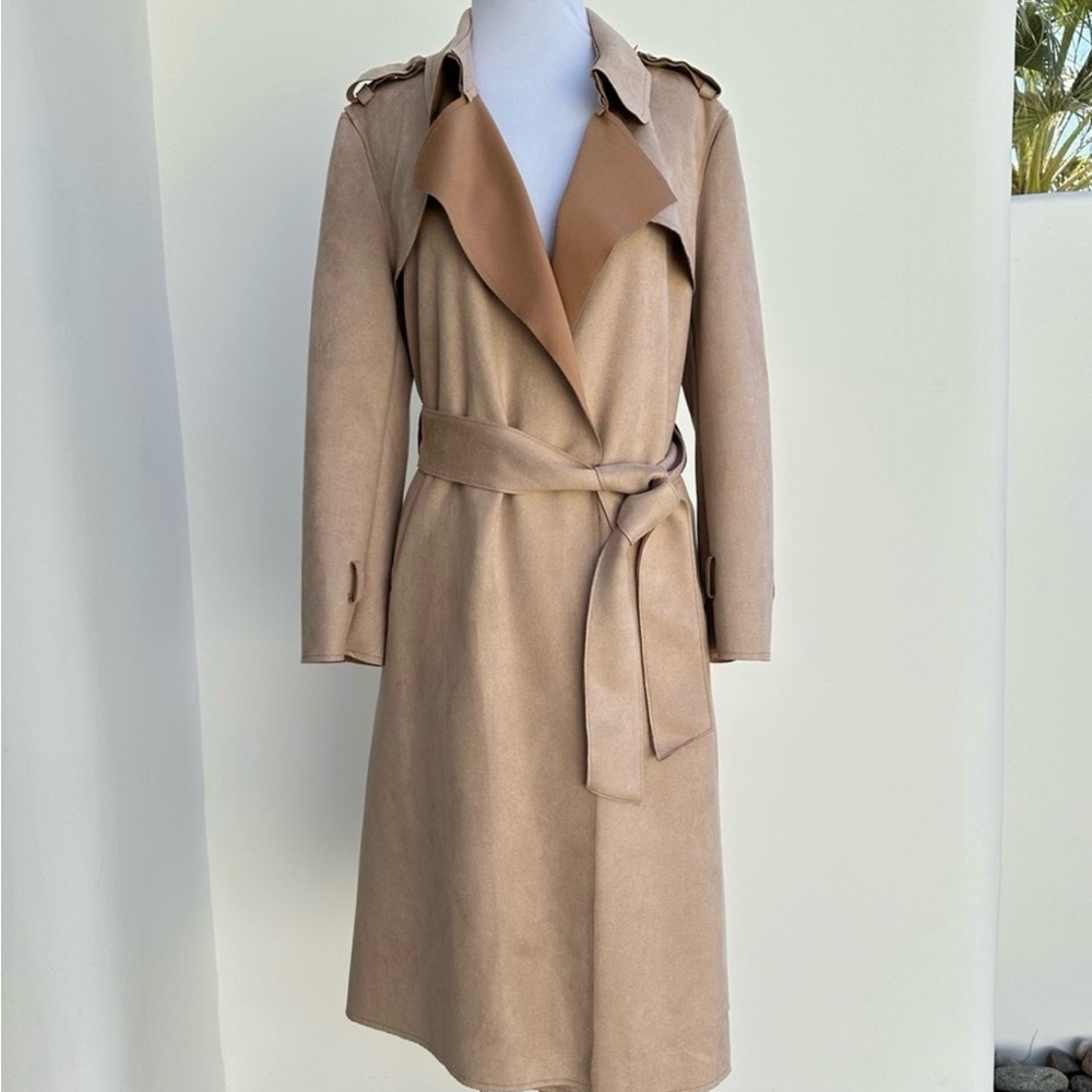 Classic Camel Suede Trench Coat